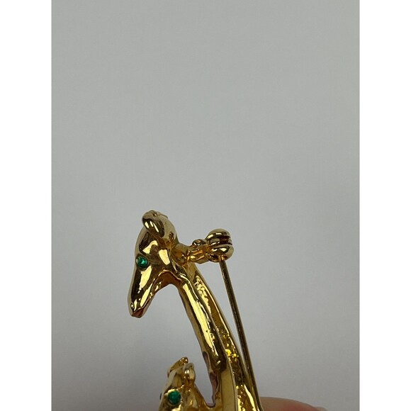 Vintage Giraffe Mother & Baby Brooch Gold Tone Enamel Amber Rhinestones Animal - Picture 6 of 11